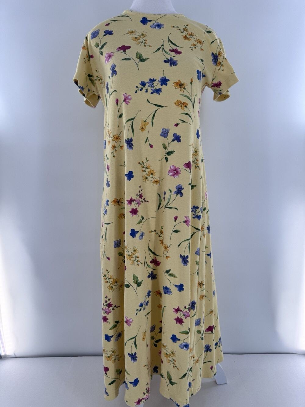 Vtg Coldwater Creek Midi Dress Yellow Floral Cottagecore 90s Feminine Easter - Picture 1 of 12